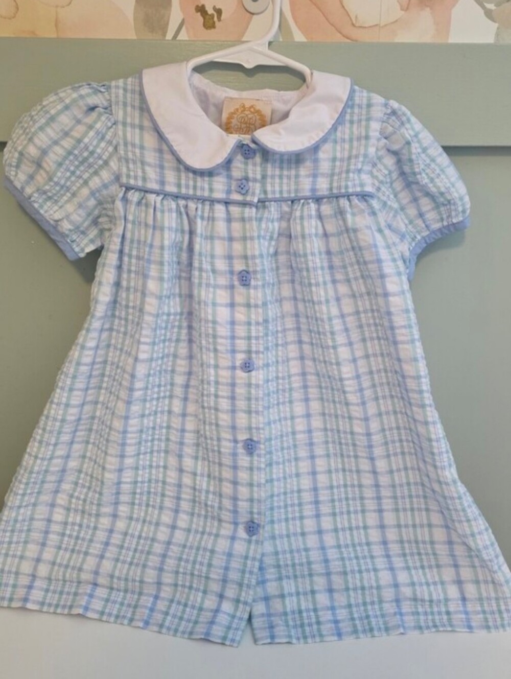 The Beaufort Bonnet Company 4t Blue and White Plaid Smocked Brand Dress